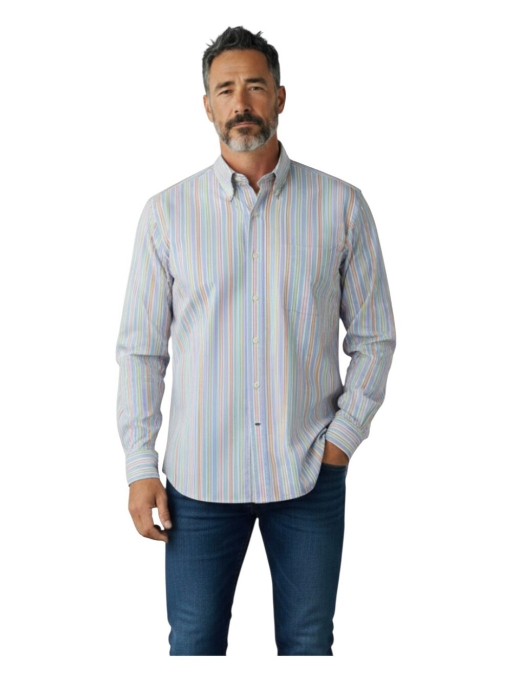 Brooks Brothers Country Club Mens Rainbow Stripe Egyptian Cotton Shirt Medium